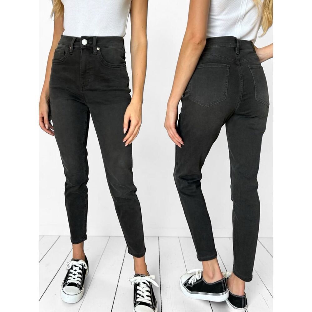Black Wash Plus High Rise Tummy Control Skinny Jeans Stretch Sculpting Jegging - Picture 10 of 16